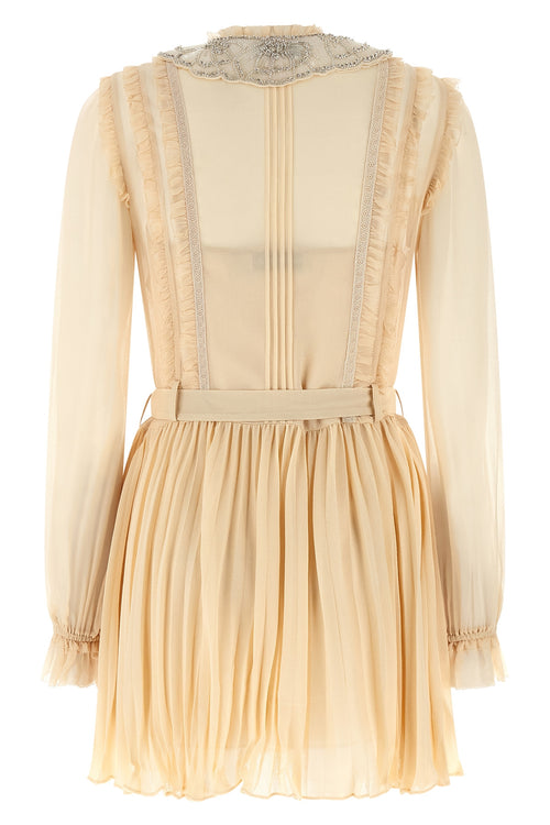 SELF PORTRAIT 'Tan Pleated Georgette Mini' dress For Women 100% viscose