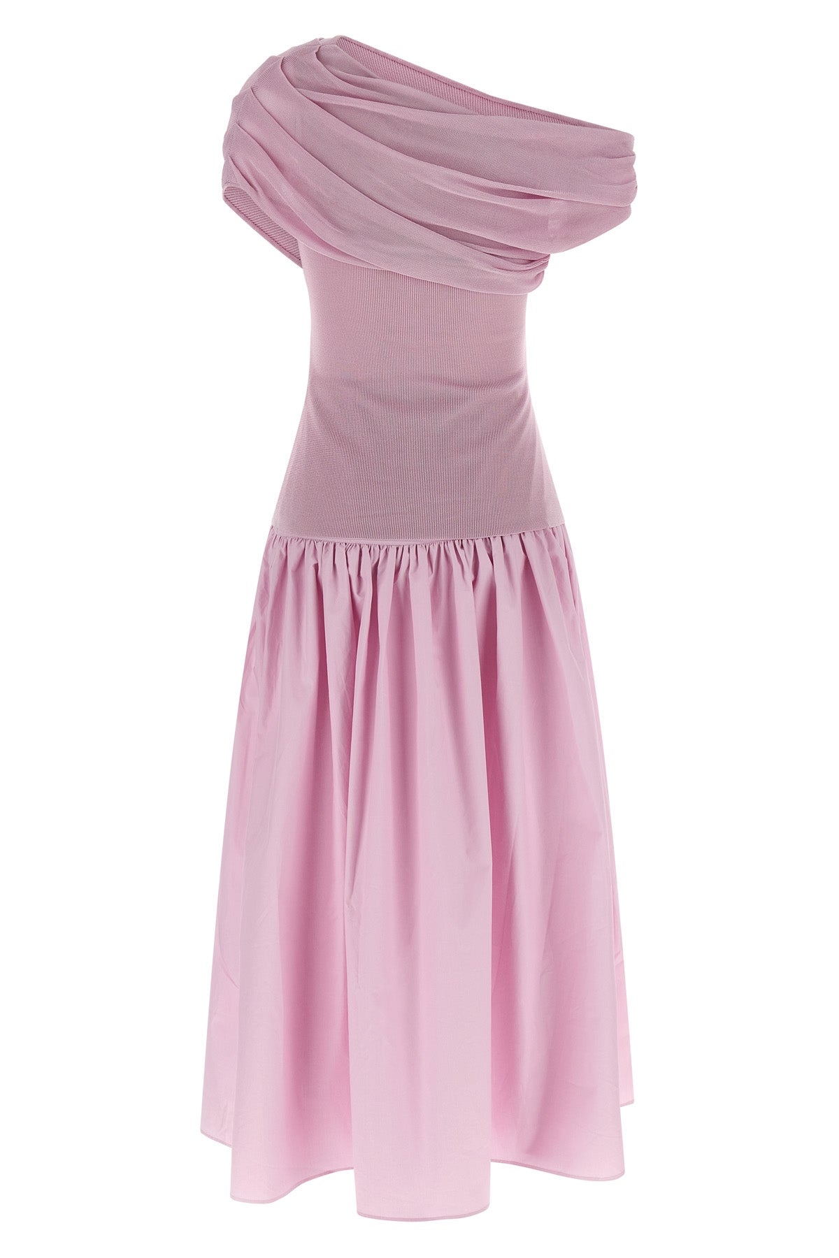 SELF PORTRAIT 'Pink Cotton Draped Knit Midi' dress