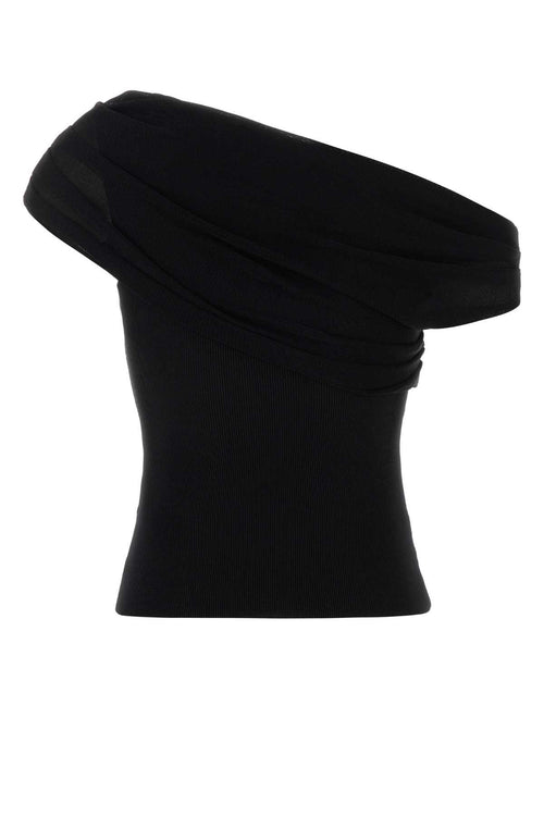 SELF PORTRAIT BLACK DRAPED KNIT TOP For Women Exterior: 79% Viscose 17% Cotton 4% Nylon