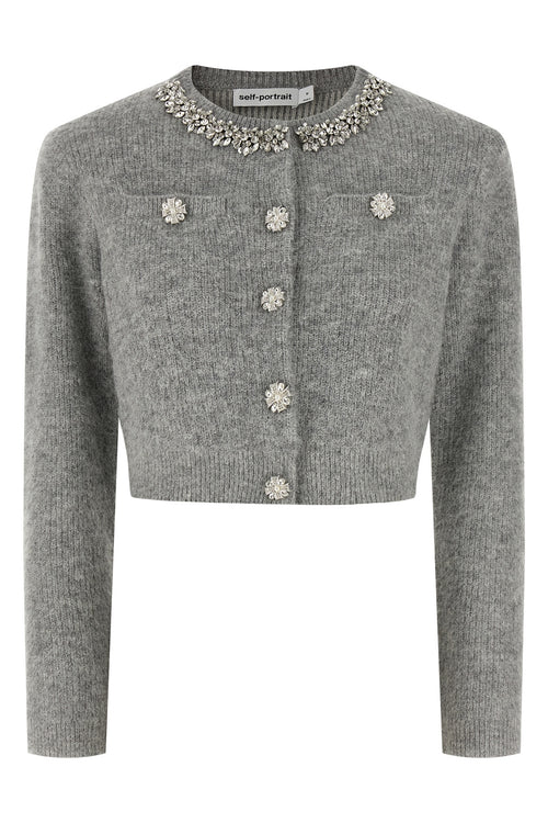 SELF PORTRAIT 'Grey Fluffy Crystal Trim' cardigan For Women 45% PES 32% POLYAMIDE 15% WS 5% WO 2% MES 1% EA