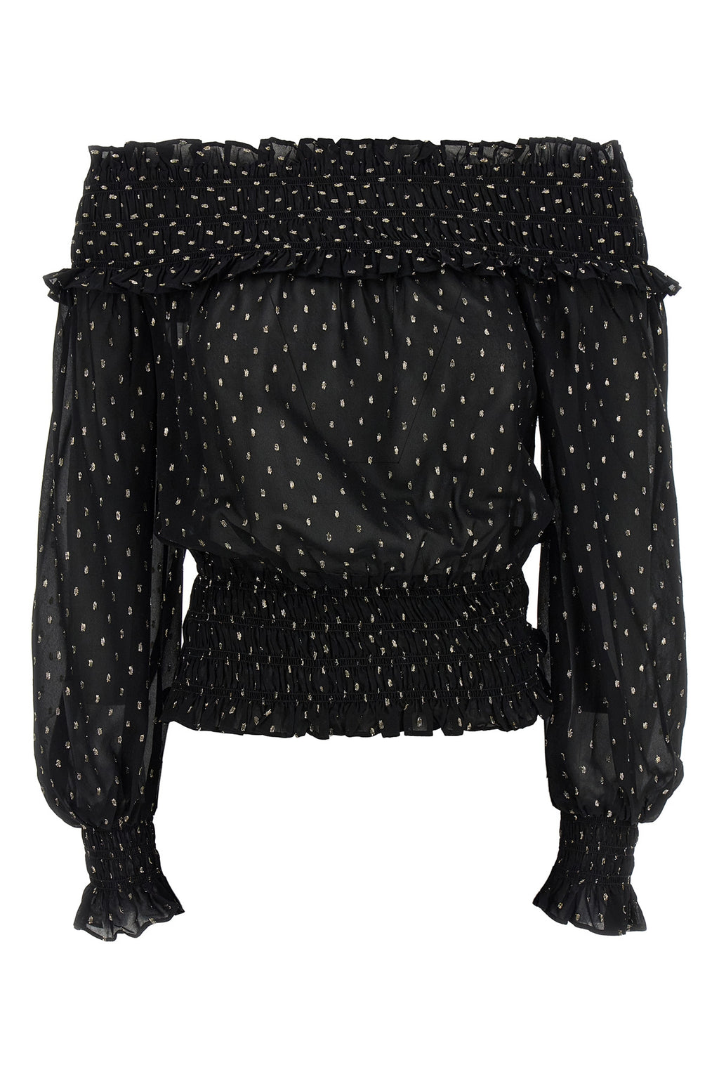 SELF PORTRAIT 'Black And Gold Chiffon' top For Women 99% viscose 1% metal