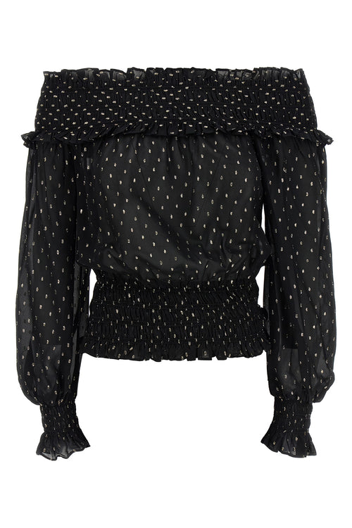 SELF PORTRAIT 'Black And Gold Chiffon' top For Women 99% viscose 1% metal