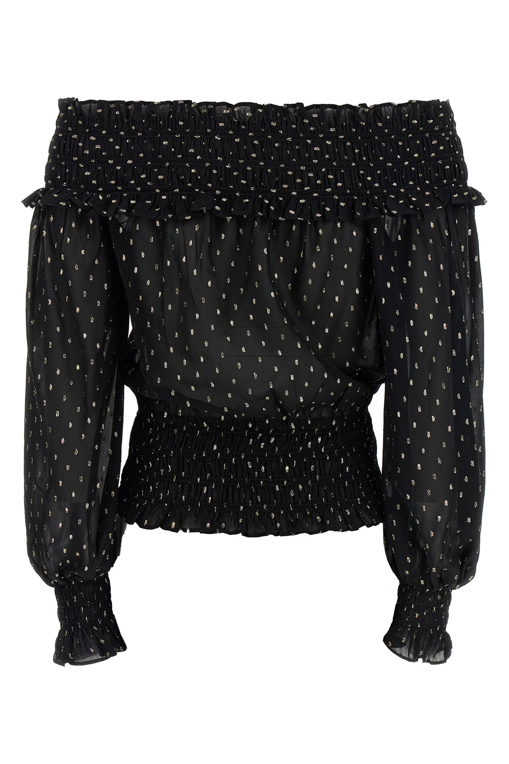 SELF PORTRAIT 'Black And Gold Chiffon' top For Women 99% viscose 1% metal