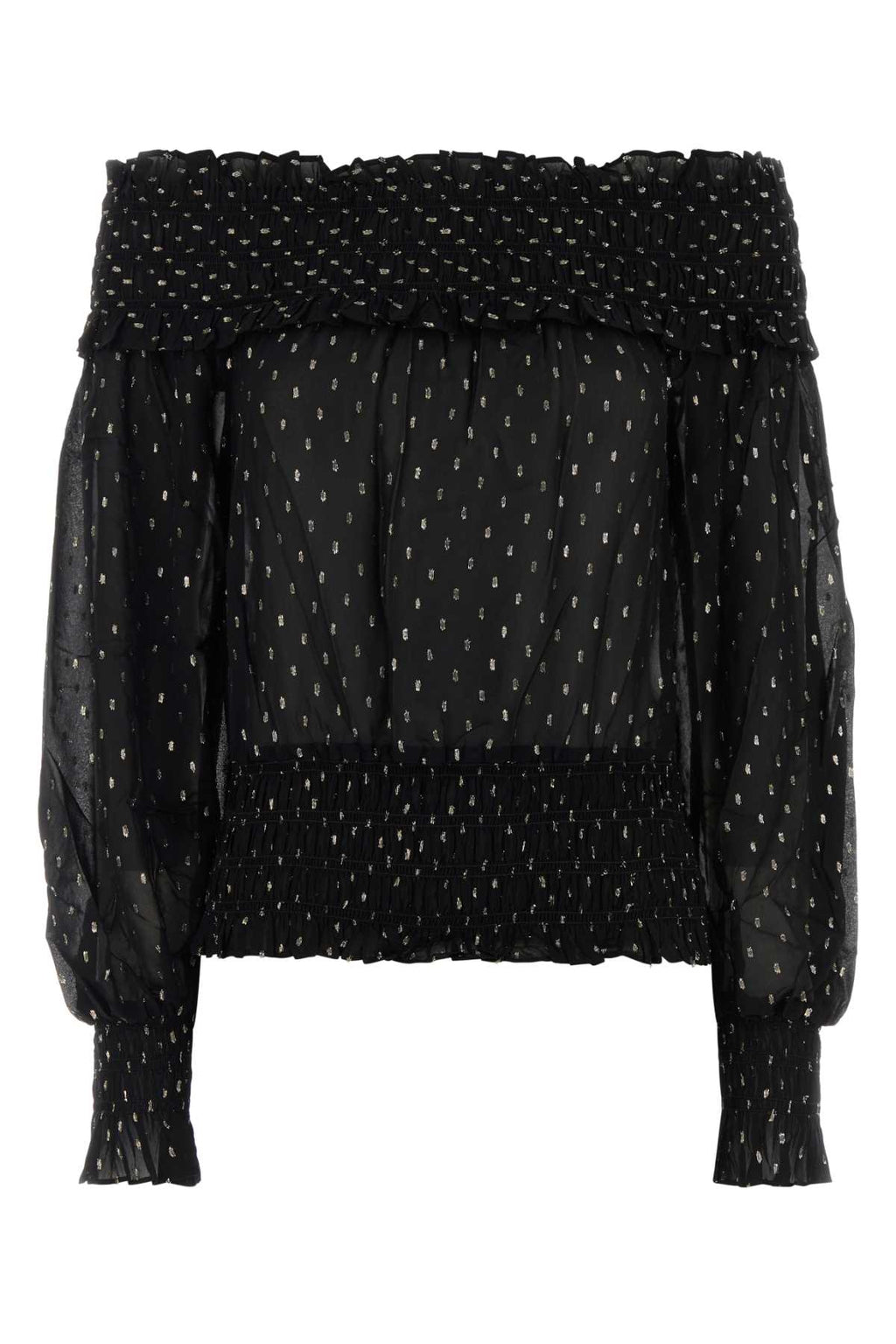 SELF PORTRAIT BLACK AND GOLD CHIFFON TOP For Women Exterior: 99% Viscose 1% Metallic fiber