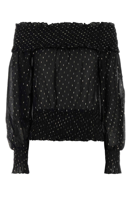 SELF PORTRAIT BLACK AND GOLD CHIFFON TOP For Women Exterior: 99% Viscose 1% Metallic fiber
