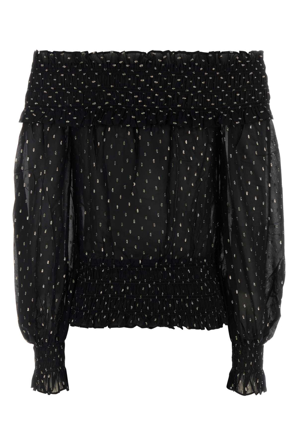 SELF PORTRAIT BLACK AND GOLD CHIFFON TOP For Women Exterior: 99% Viscose 1% Metallic fiber