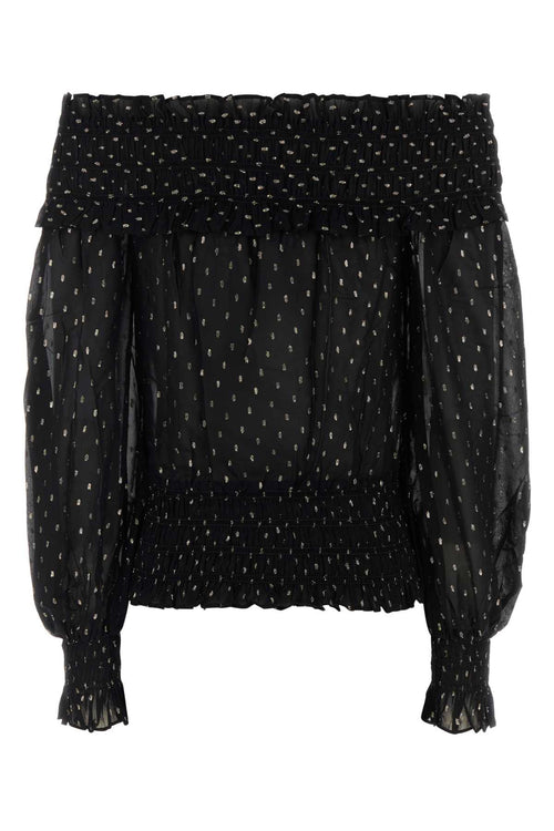 SELF PORTRAIT BLACK AND GOLD CHIFFON TOP For Women Exterior: 99% Viscose 1% Metallic fiber