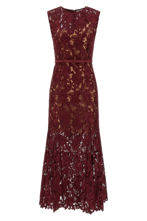 SELF PORTRAIT 'Burgundy Guipure Lace Midi' dress For Women 96% polyester 4% elastane