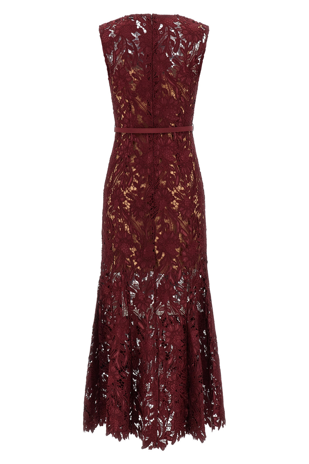 SELF PORTRAIT 'Burgundy Guipure Lace Midi' dress