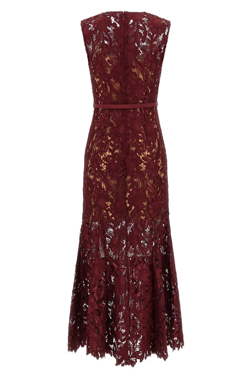 SELF PORTRAIT 'Burgundy Guipure Lace Midi' dress For Women 96% polyester 4% elastane
