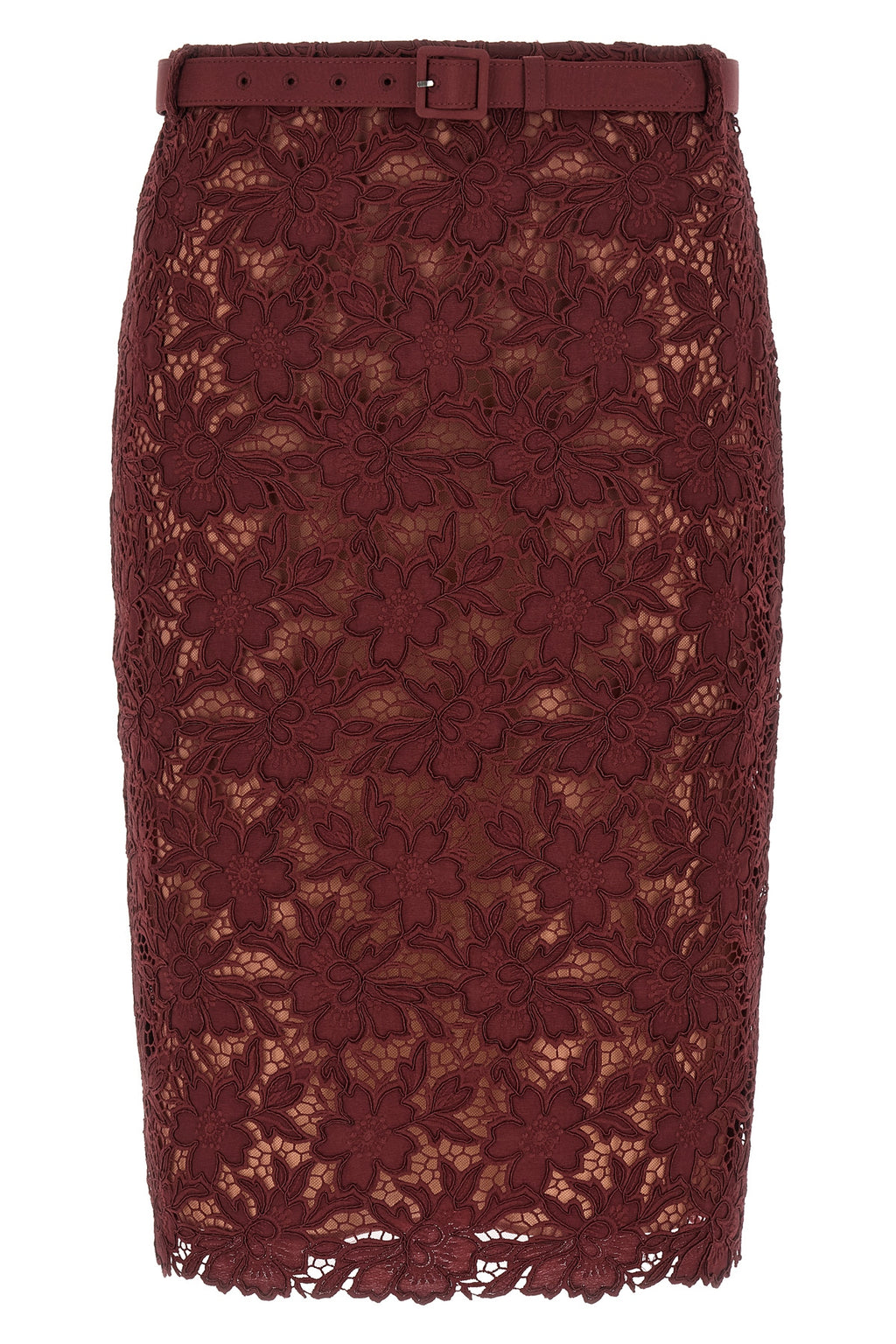 SELF PORTRAIT 'Burgundy Guipure Lace Midi' skirt For Women 100% polyester