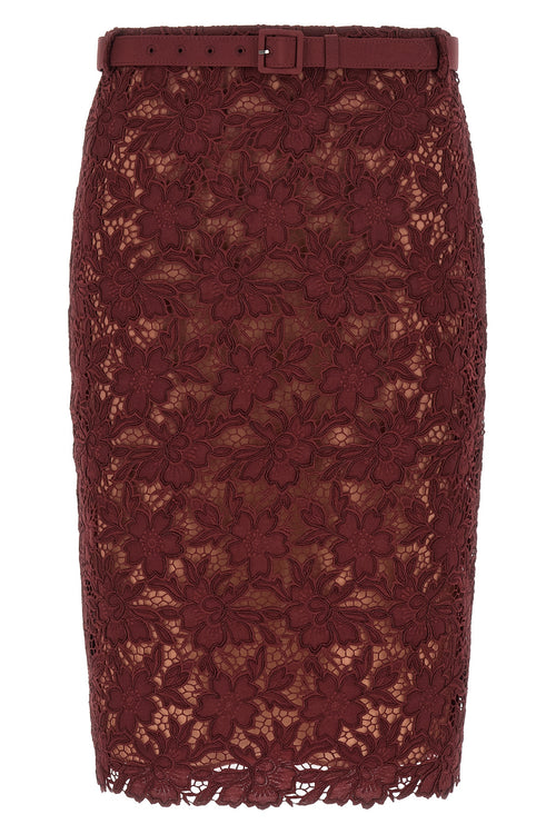 SELF PORTRAIT 'Burgundy Guipure Lace Midi' skirt For Women 100% polyester