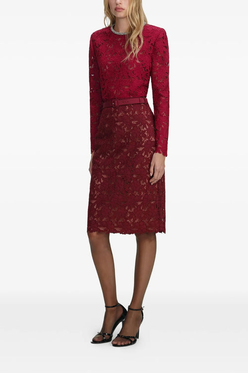 SELF PORTRAIT 'Burgundy Guipure Lace Midi' skirt For Women 100% polyester