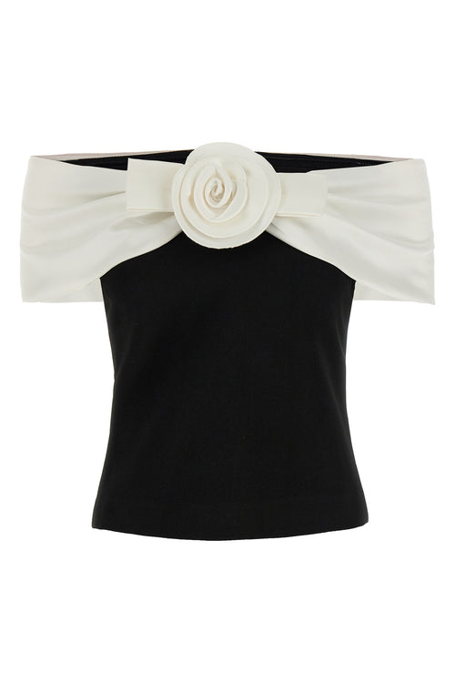 SELF PORTRAIT 'Black Crêpe Flower' top For Women 100% polyester
