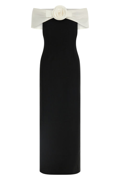 SELF PORTRAIT 'Black Crêpe Flower Maxi' dress For Women 100% polyester