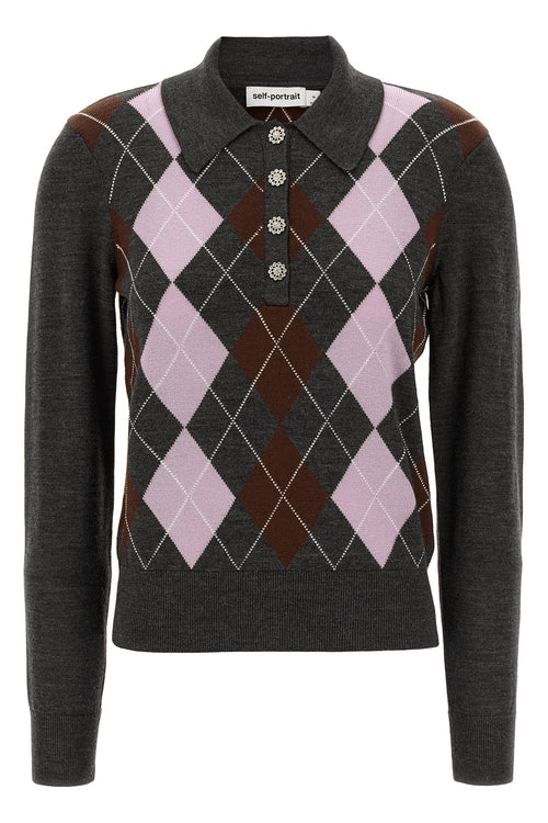 SELF PORTRAIT 'Grey Argyle Lightweight' sweater For Women 100% wool