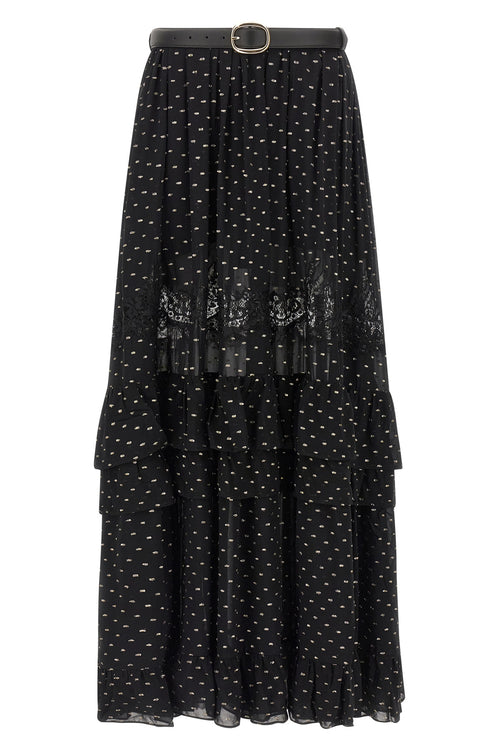 SELF PORTRAIT 'Black And Gold Chiffon Lace Maxi' skirt For Women 99% viscose 1% metal
