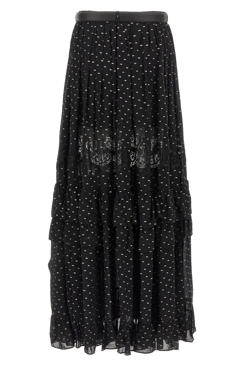 SELF PORTRAIT 'Black And Gold Chiffon Lace Maxi' skirt For Women 99% viscose 1% metal