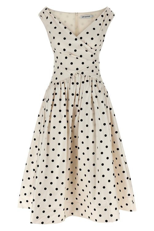 SELF PORTRAIT 'Cream Polka Dot Cotton Midi' dress For Women 100% cotton