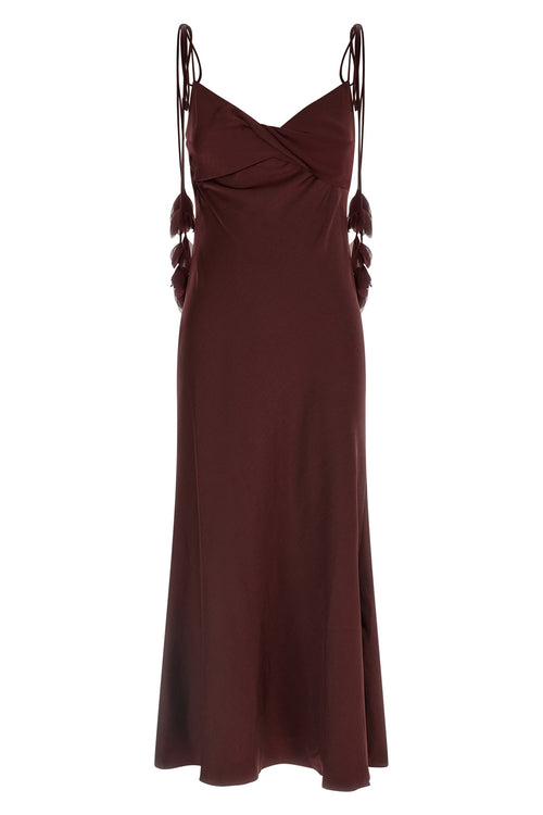 SELF PORTRAIT 'Burgundy Satin Flower Midi' dress For Women 100% polyester