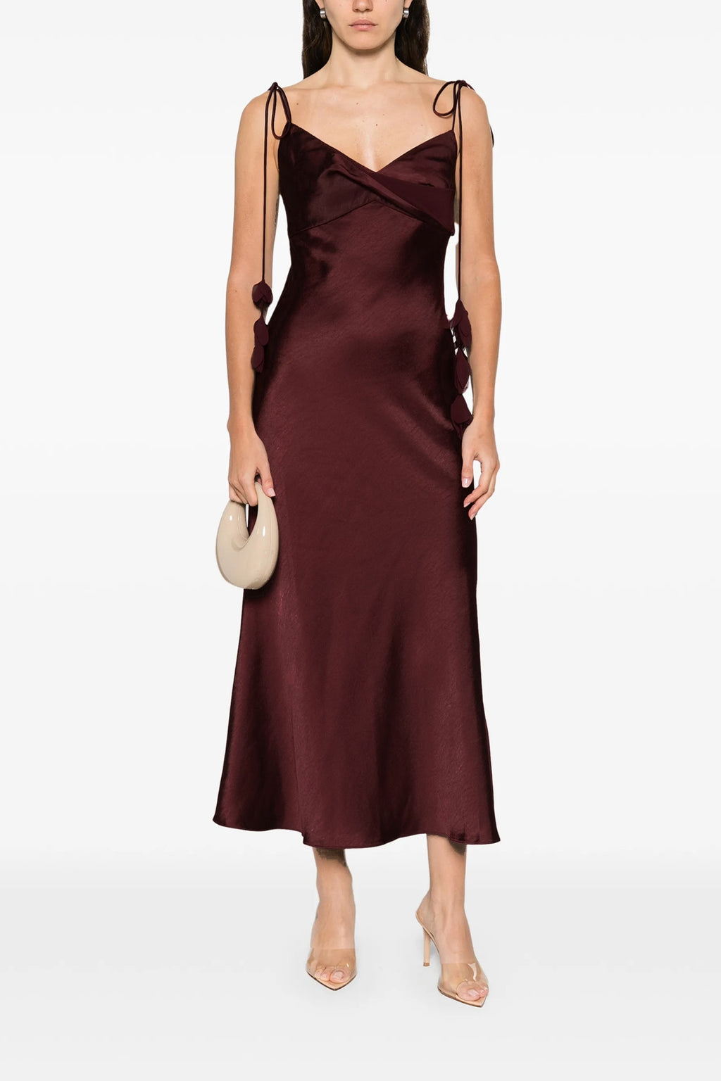 SELF PORTRAIT 'Burgundy Satin Flower Midi' dress For Women 100% polyester