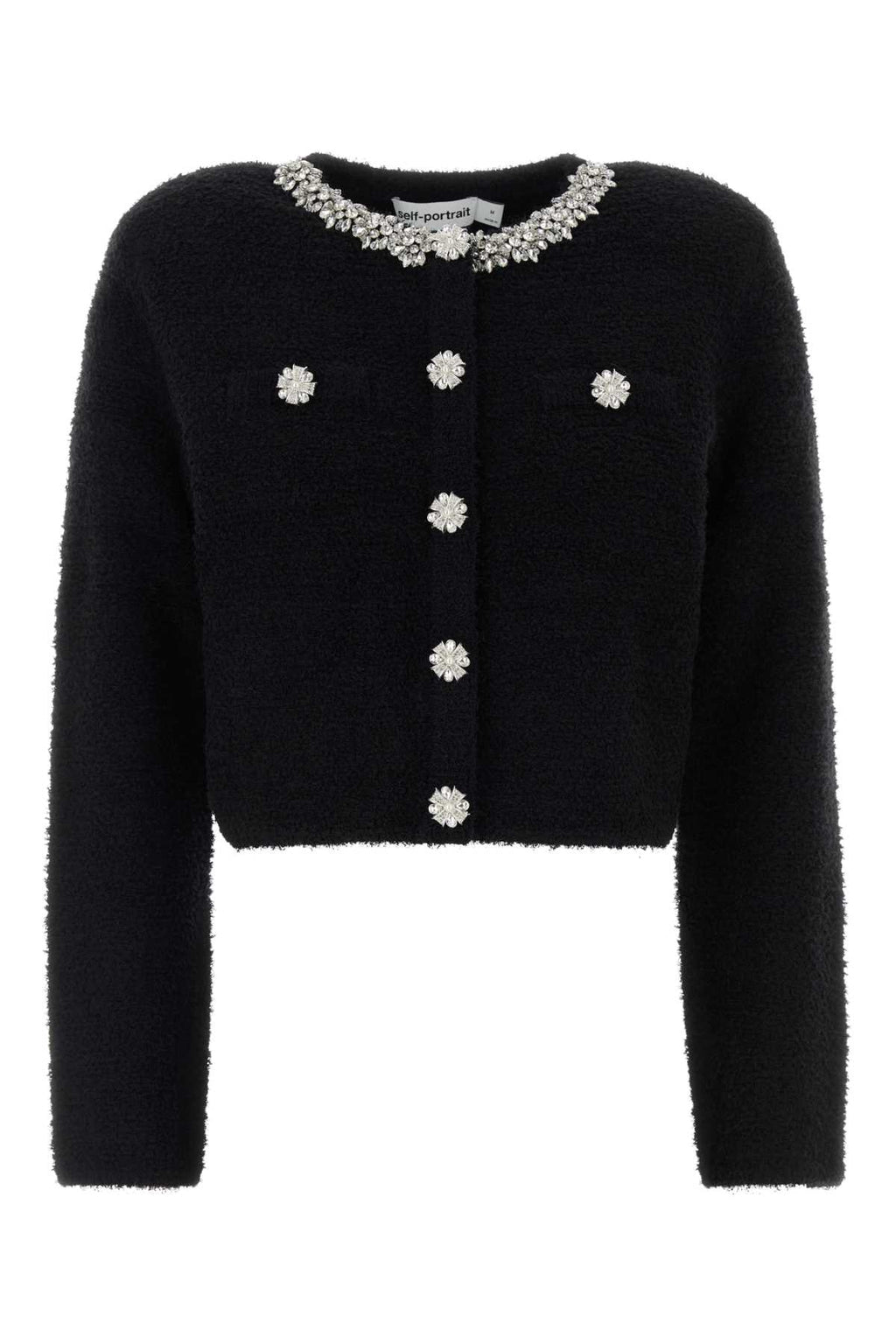 SELF PORTRAIT BLACK CRYSTAL TRIM CARDIGAN