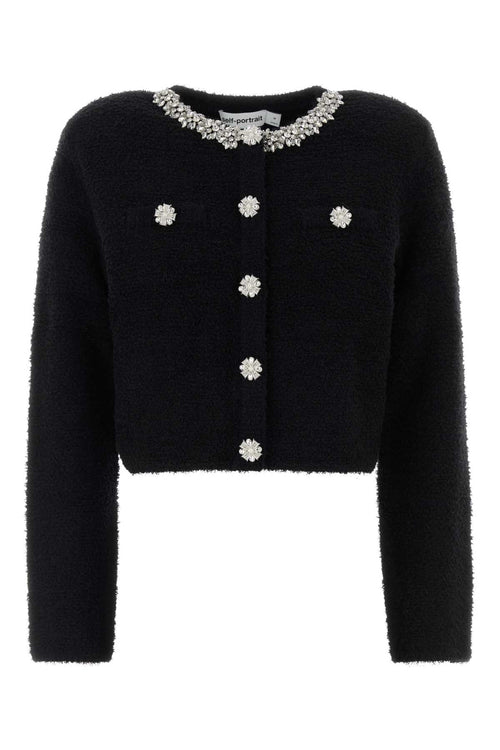 SELF PORTRAIT BLACK CRYSTAL TRIM CARDIGAN For Women Exterior: 46% Polyester 44% Cotton 10% Nylon