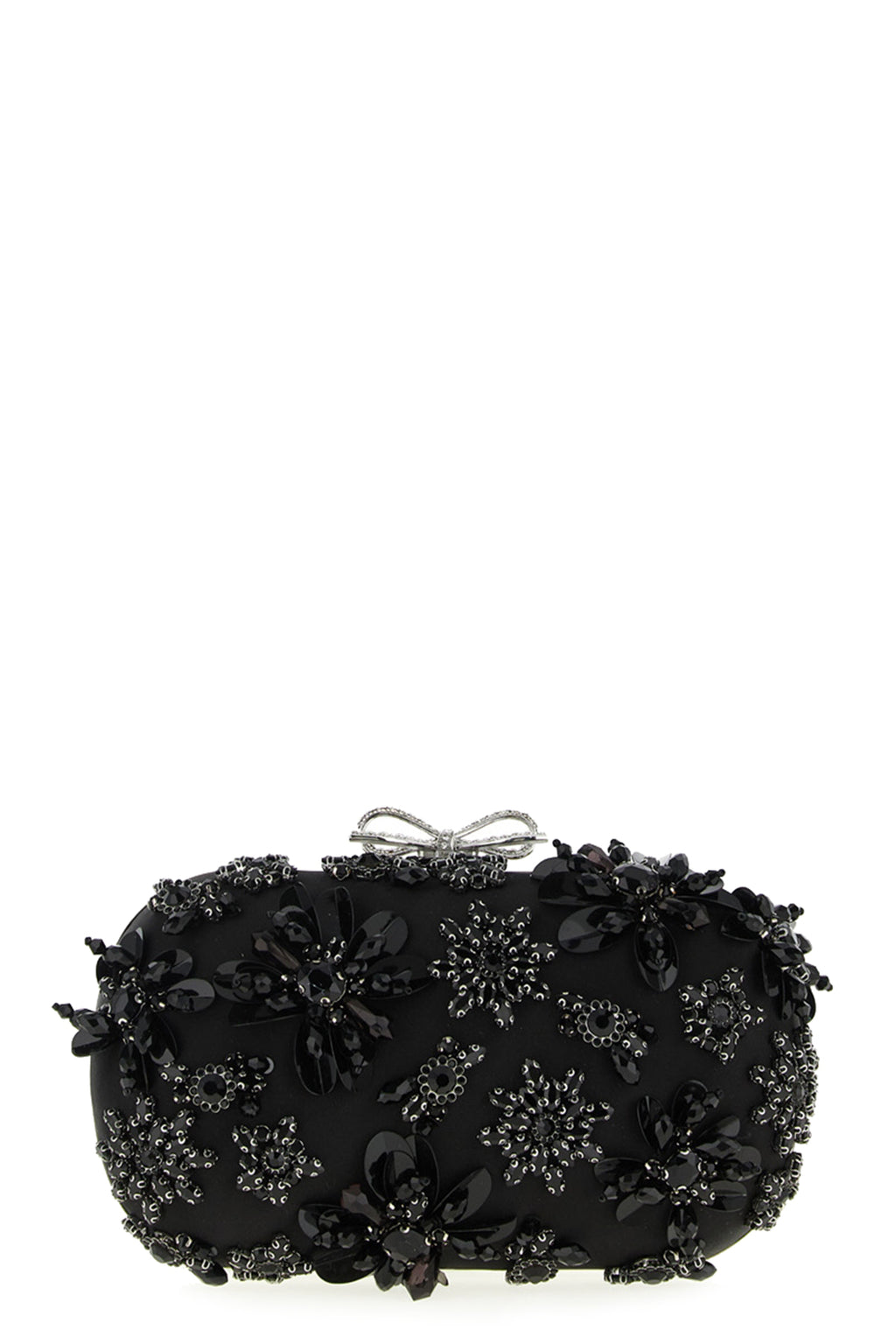 SELF PORTRAIT 'Black Satin Floral Crystal' clutch For Women 93% polyester 7% elastane