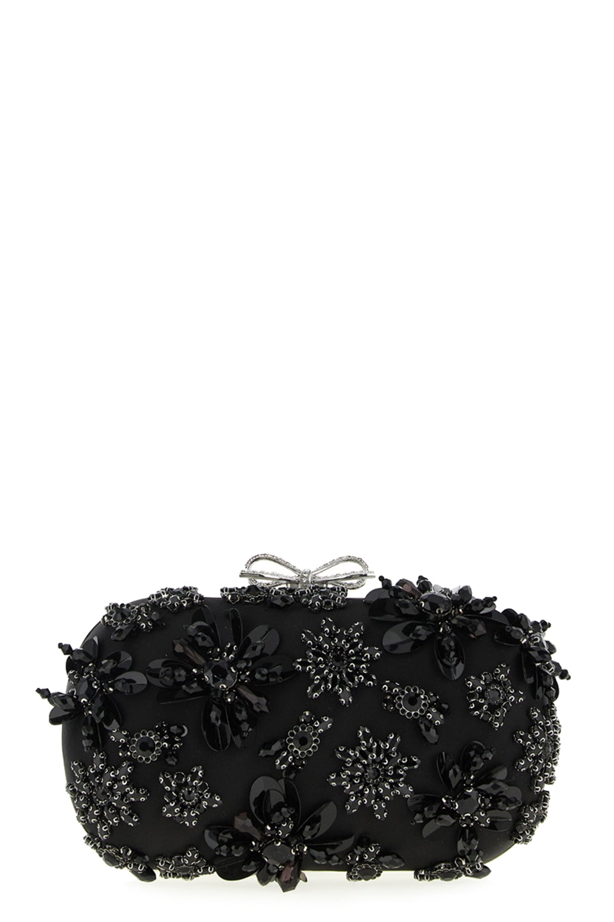 SELF PORTRAIT 'Black Satin Floral Crystal' clutch For Women 93% polyester 7% elastane