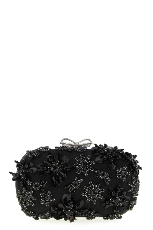 SELF PORTRAIT 'Black Satin Floral Crystal' clutch For Women 93% polyester 7% elastane