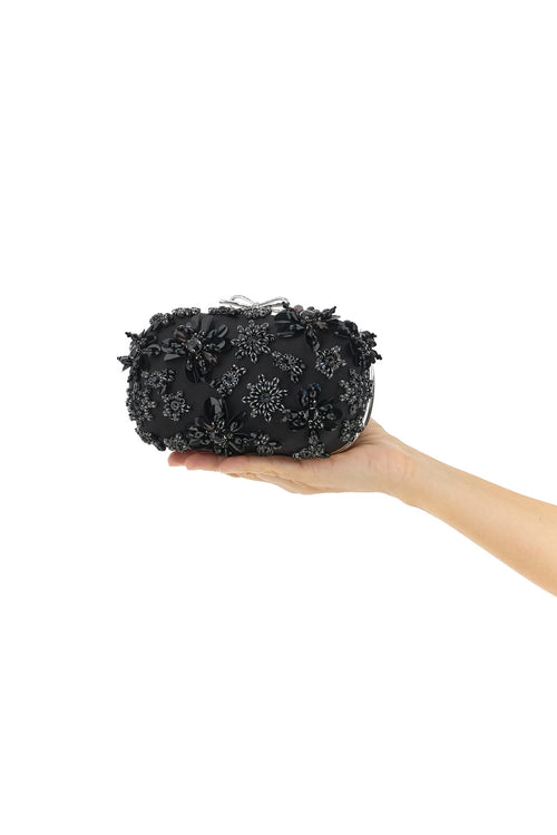 SELF PORTRAIT 'Black Satin Floral Crystal' clutch For Women 93% polyester 7% elastane