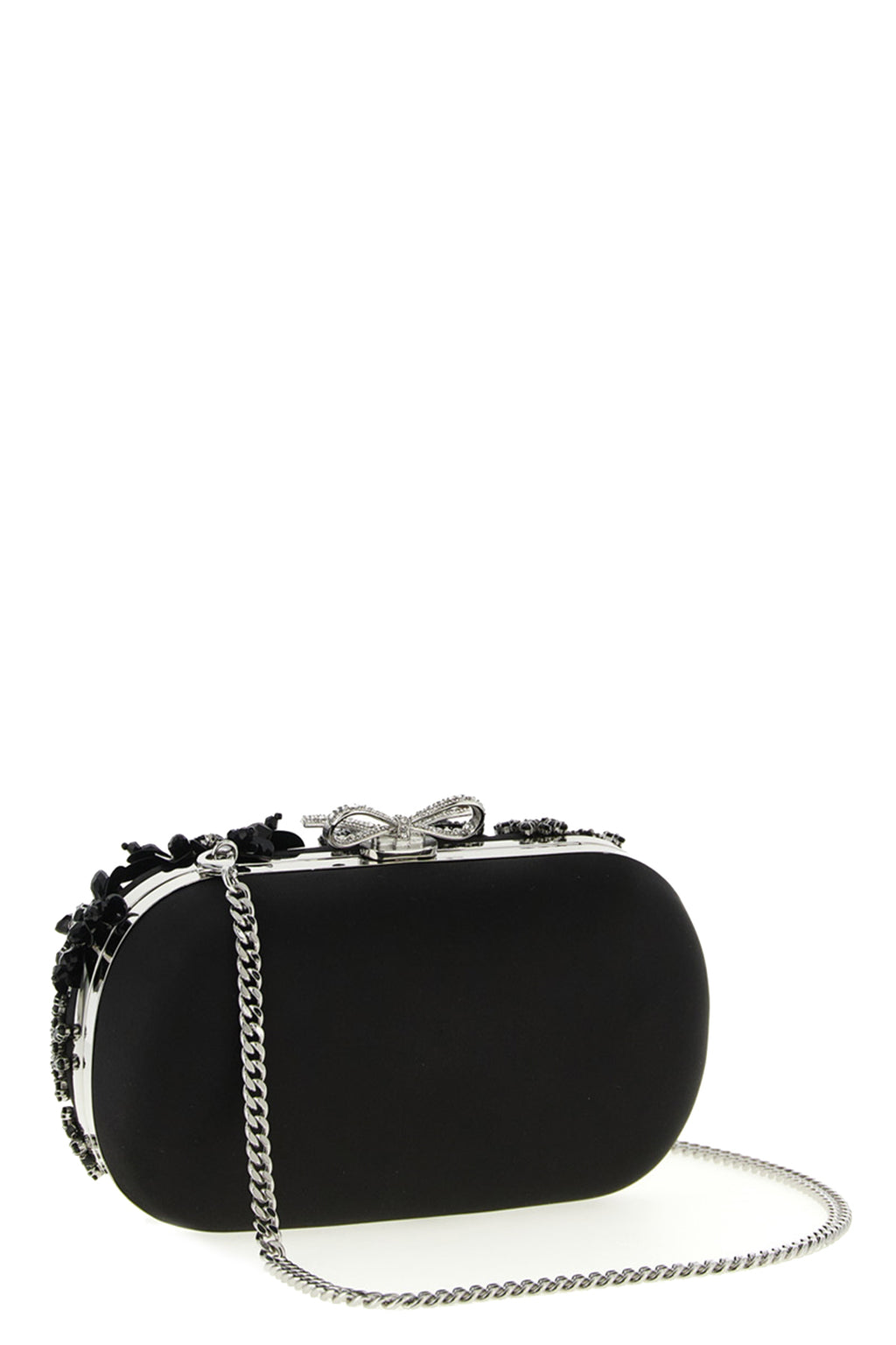 SELF PORTRAIT 'Black Satin Floral Crystal' clutch For Women 93% polyester 7% elastane