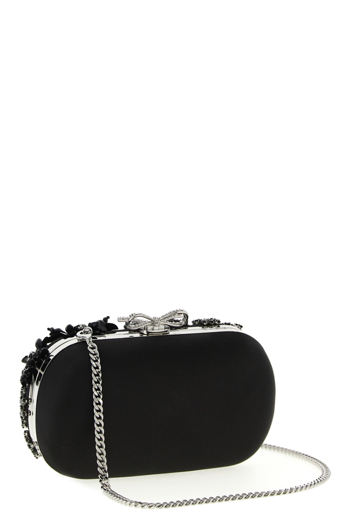 SELF PORTRAIT 'Black Satin Floral Crystal' clutch For Women 93% polyester 7% elastane