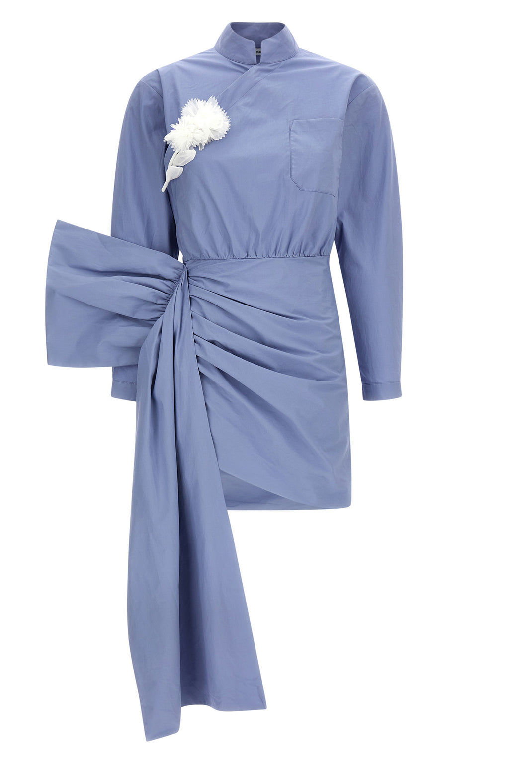 SELF PORTRAIT 'Blue Cotton Tie Side Mini' dress