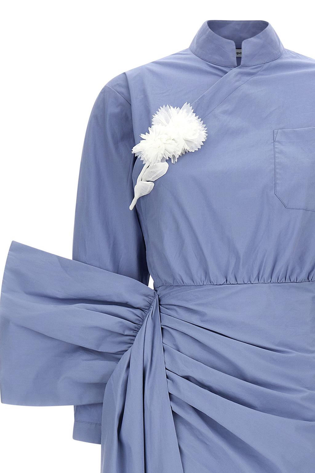 SELF PORTRAIT 'Blue Cotton Tie Side Mini' dress