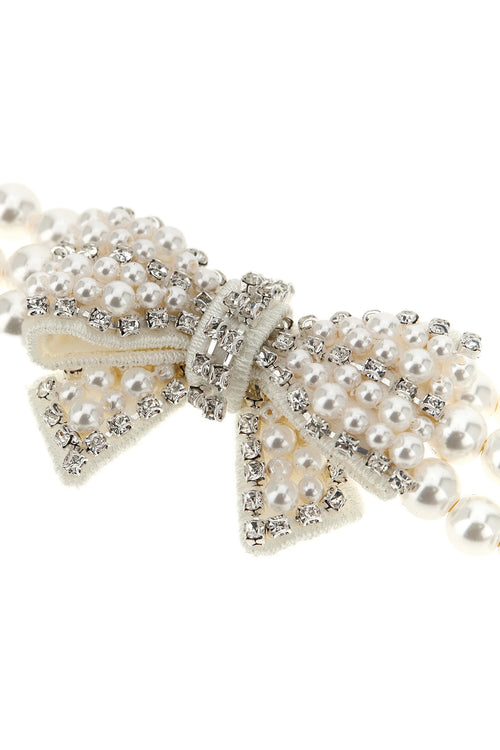 SELF PORTRAIT 'Pearl Satin Bow' necklace For Women 55% brass 43% glass 2% st
