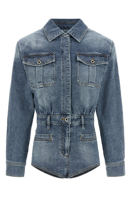 SELF PORTRAIT 'Rhinestone Denim' jumpsuit For Women 99% cotton, 1% spandex