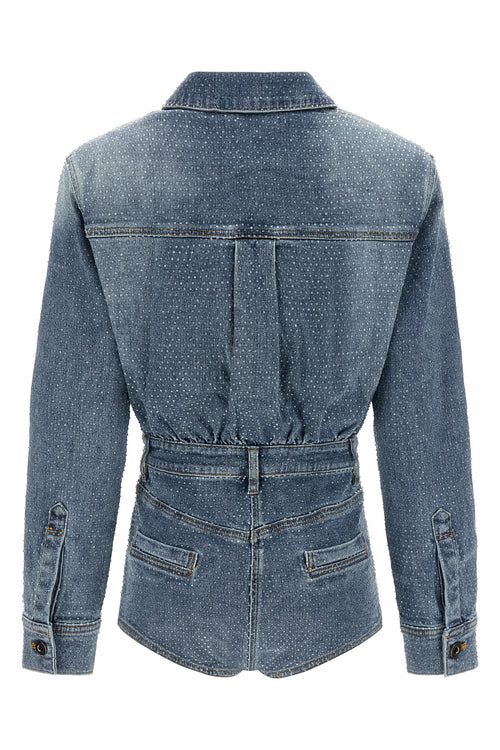 SELF PORTRAIT 'Rhinestone Denim' jumpsuit For Women 99% cotton, 1% spandex