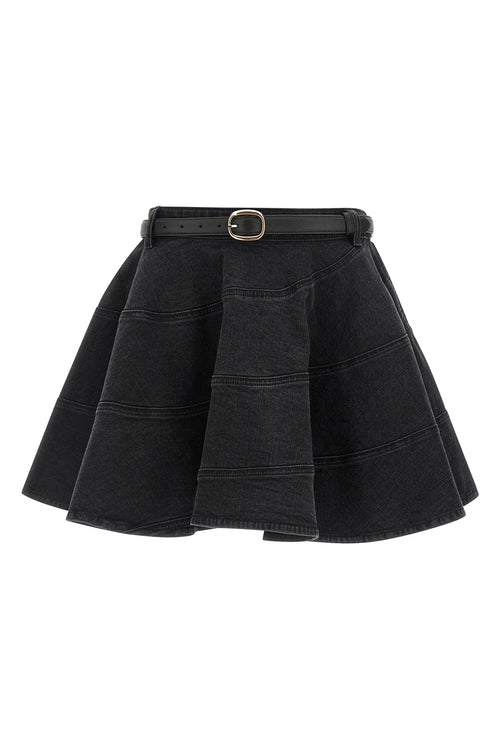 SELF PORTRAIT 'Black Flared Denim Mini' skirt For Women 99% cotton, 1% elastane