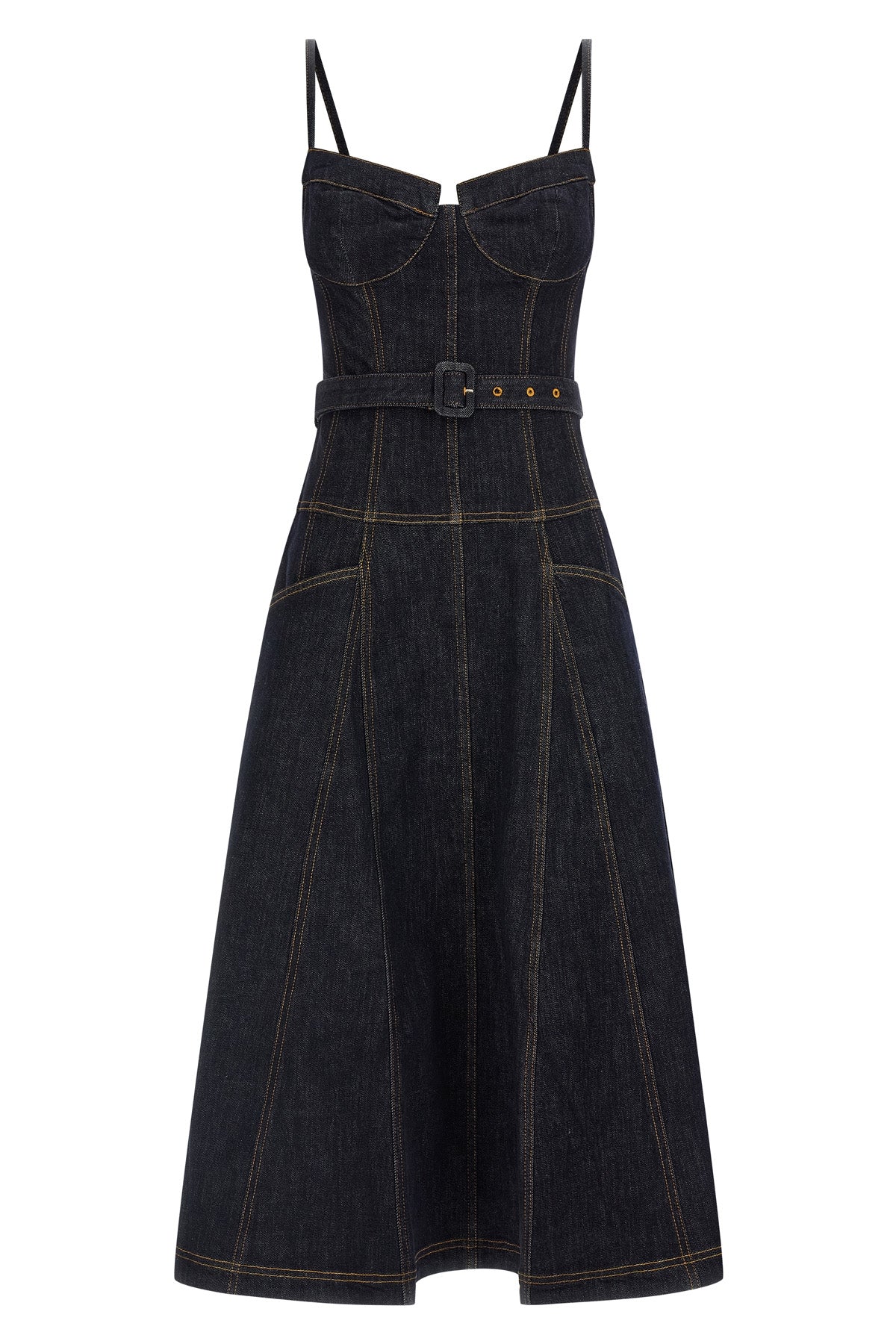 SELF PORTRAIT 'Indigo Denim Flared Midi' dress