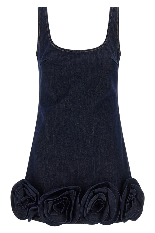 SELF PORTRAIT 'Indigo Denim 3D Flower Mini' dress For Women 100% cotton
