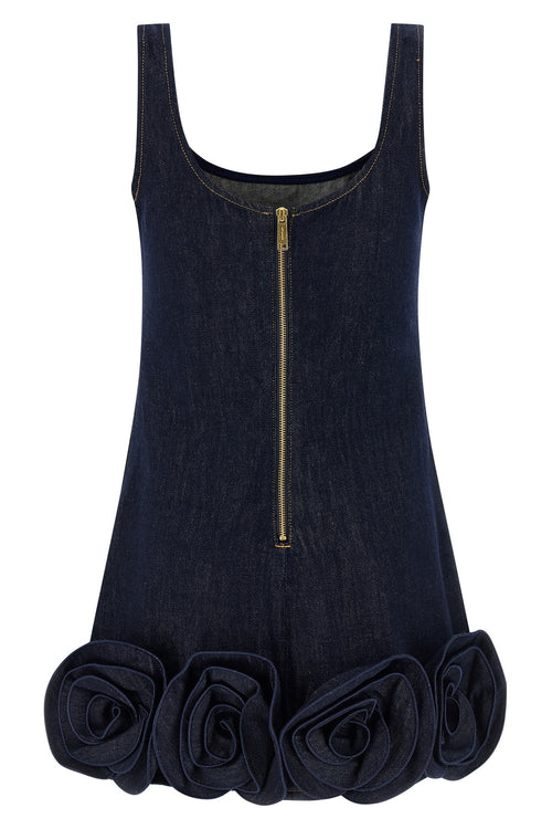 SELF PORTRAIT 'Indigo Denim 3D Flower Mini' dress For Women 100% cotton