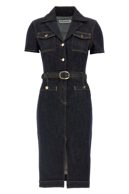 SELF PORTRAIT 'Indigo Denim Midi' dress For Women 94% cotton 5% polyester 1% elastane
