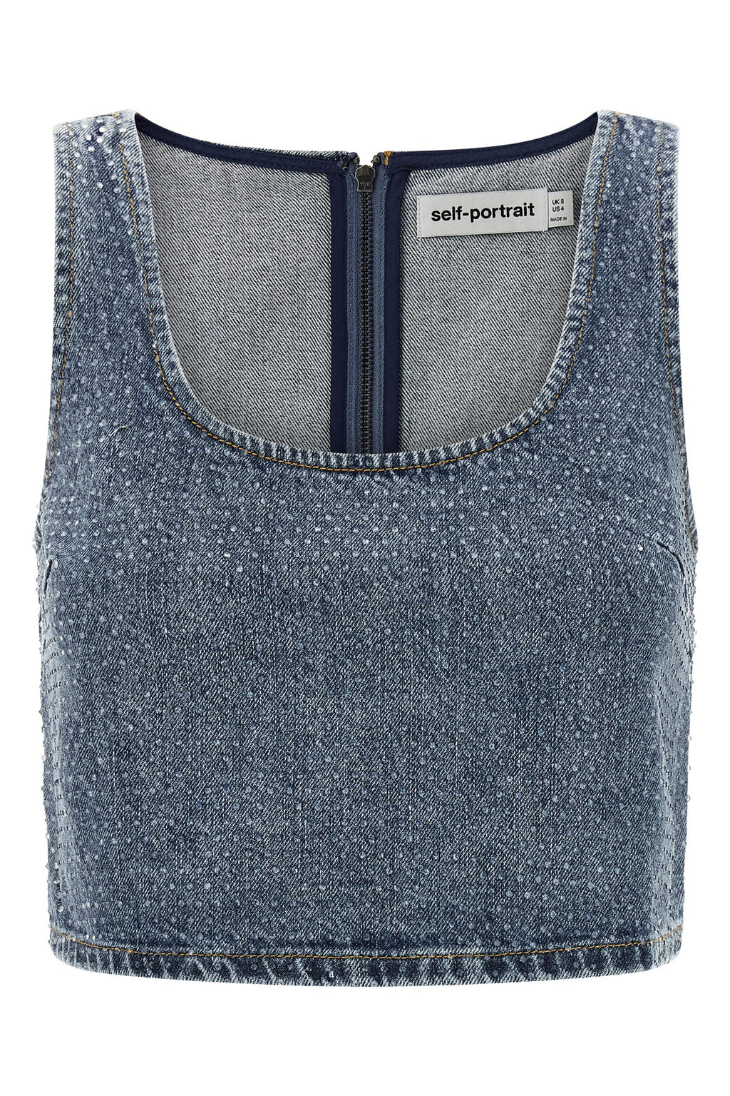 SELF PORTRAIT 'Rhinestone Denim Crop' top For Women 100% cotton