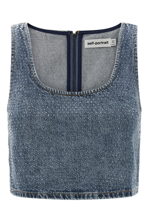 SELF PORTRAIT 'Rhinestone Denim Crop' top For Women 100% cotton
