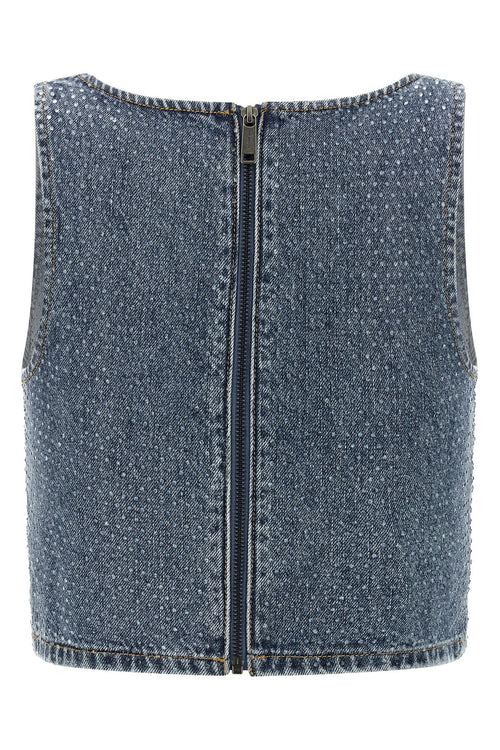 SELF PORTRAIT 'Rhinestone Denim Crop' top For Women 100% cotton