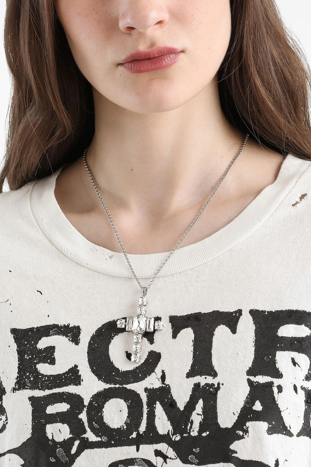 DOLCE & GABBANA Rhinestone cross necklace For Women 80% brass, 20% glass