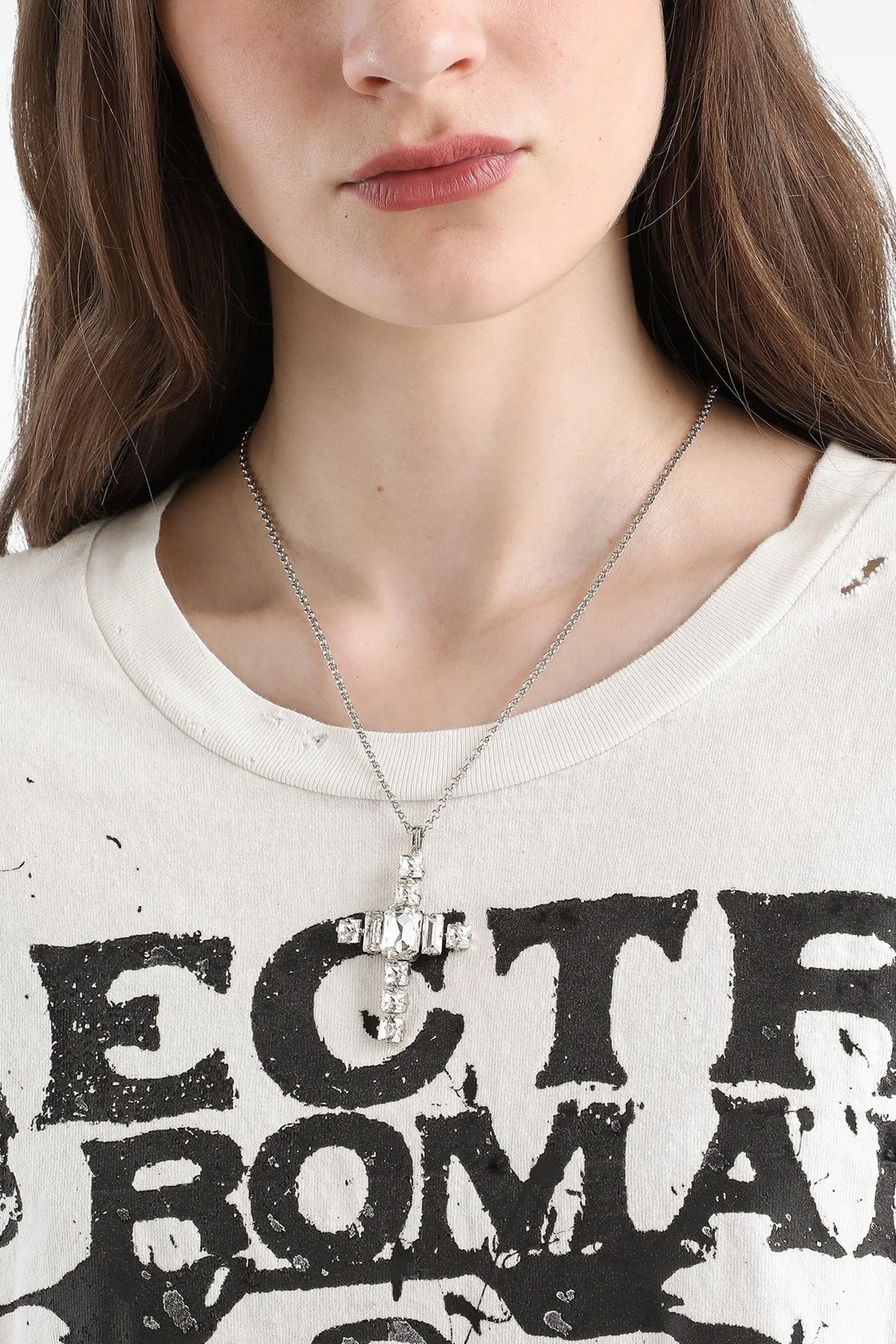 DOLCE & GABBANA Rhinestone cross necklace For Women 80% brass, 20% glass