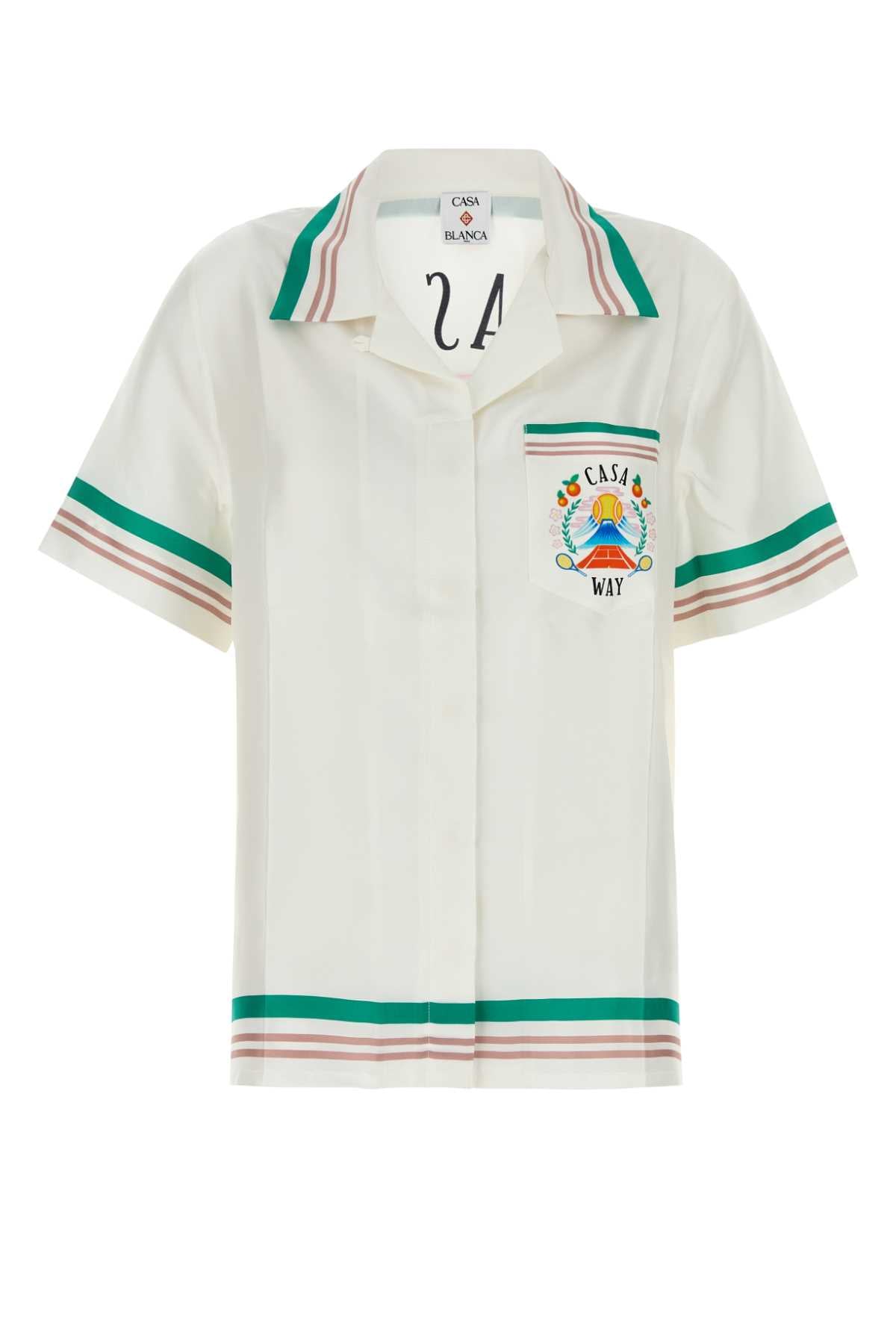 CASABLANCA CUBAN COLLAR SHORT SLEEVE SHIRT For Women MAIN: 100% SILK