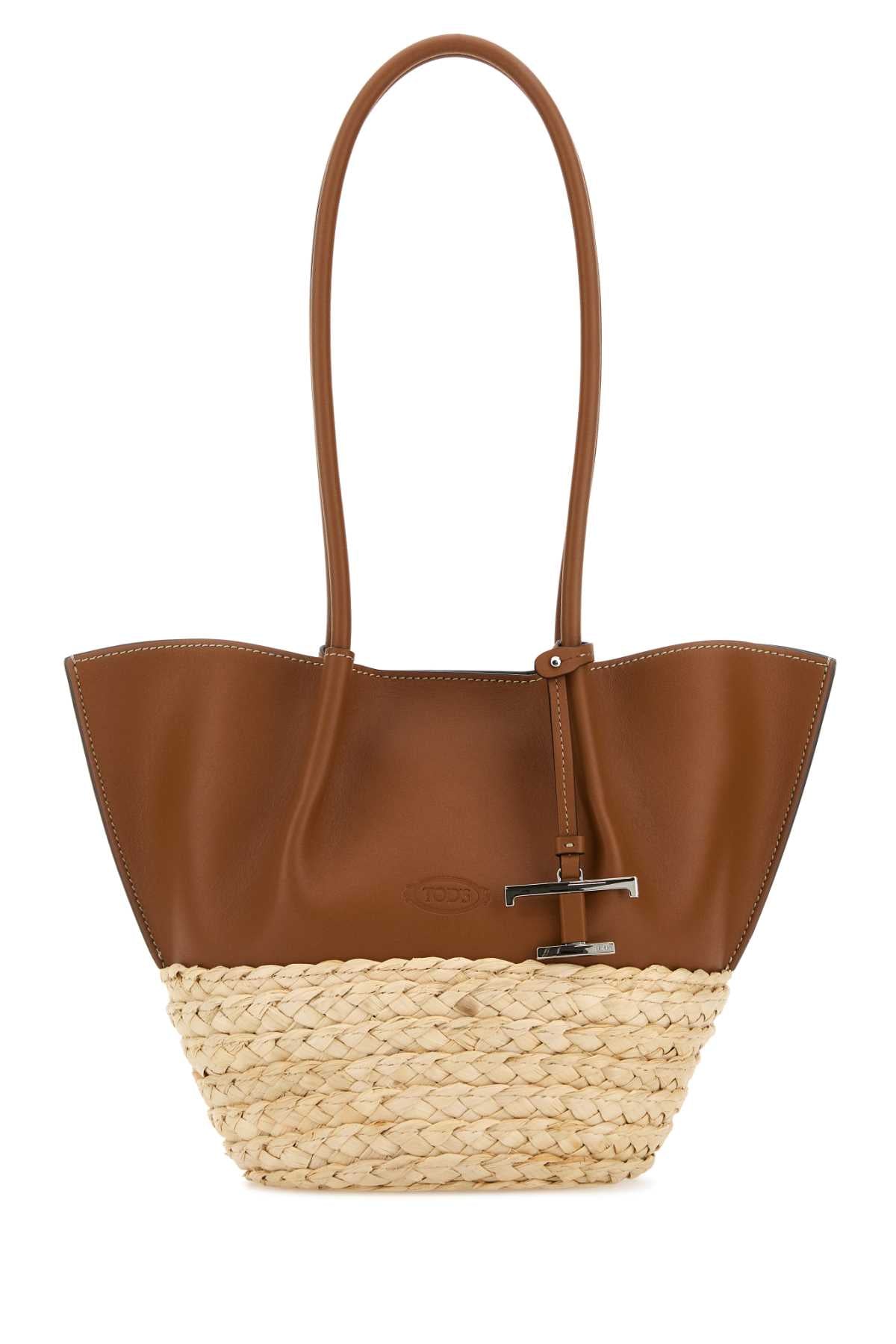TOD'S BUX SHOPPING PICCOLA For Women Exterior: 100% Leather 100% Raffia Finishing: Silver metal